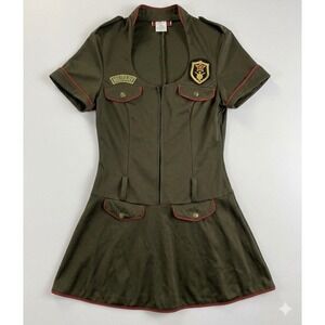 Charades Sargent Sweetie Military Dress Olive Green Red Piping Costume Sz M
